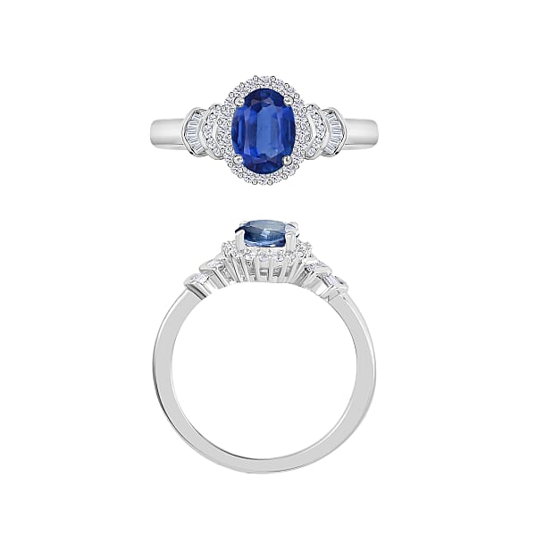 Luxoro Premium Kanchanaburi Blue Sapphire And G-H I1 Diamond 1.66 Ctw Ring In 14K White Gold (Del. In 10-12 Days)