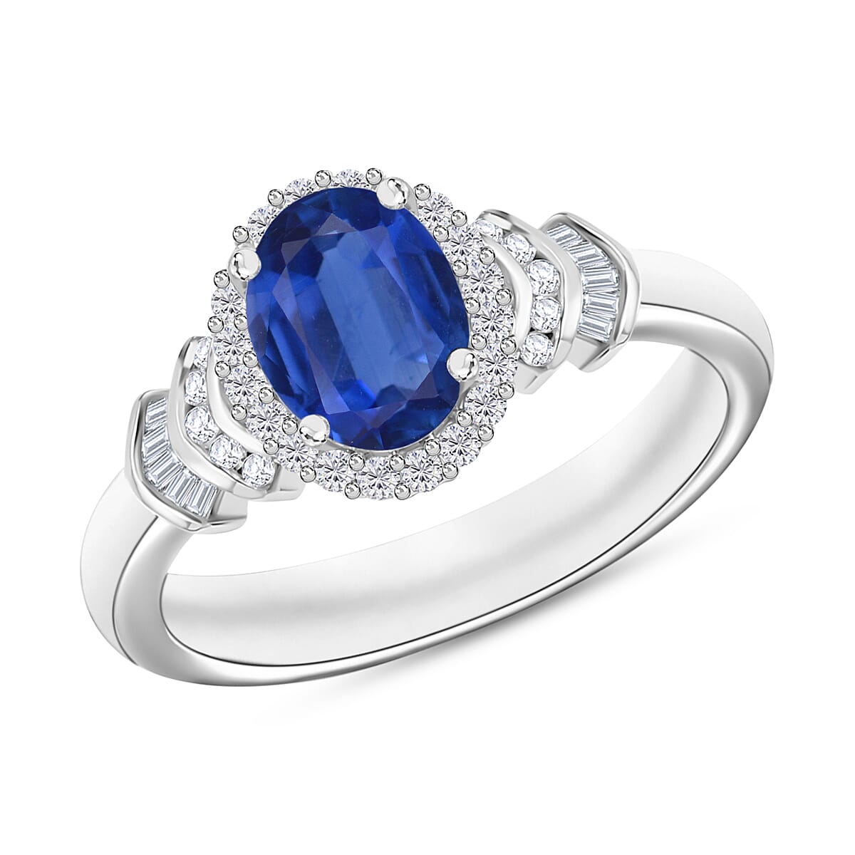 Luxoro Premium Kanchanaburi Blue Sapphire and G-H I1 Diamond 1.66 ctw Ring in 14K White Gold (Del. in 10-12 Days)