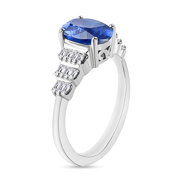 Luxoro Premium Kanchanaburi Blue Sapphire And G-H SI Diamond 1.53 Ctw Ring In 14K White Gold (Del. In 10-12 Days)