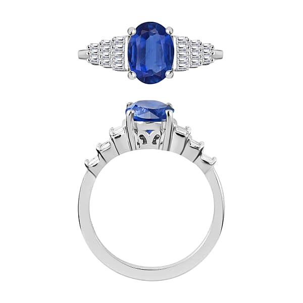 Luxoro Premium Kanchanaburi Blue Sapphire And G-H SI Diamond 1.53 Ctw Ring In 14K White Gold (Del. In 10-12 Days)