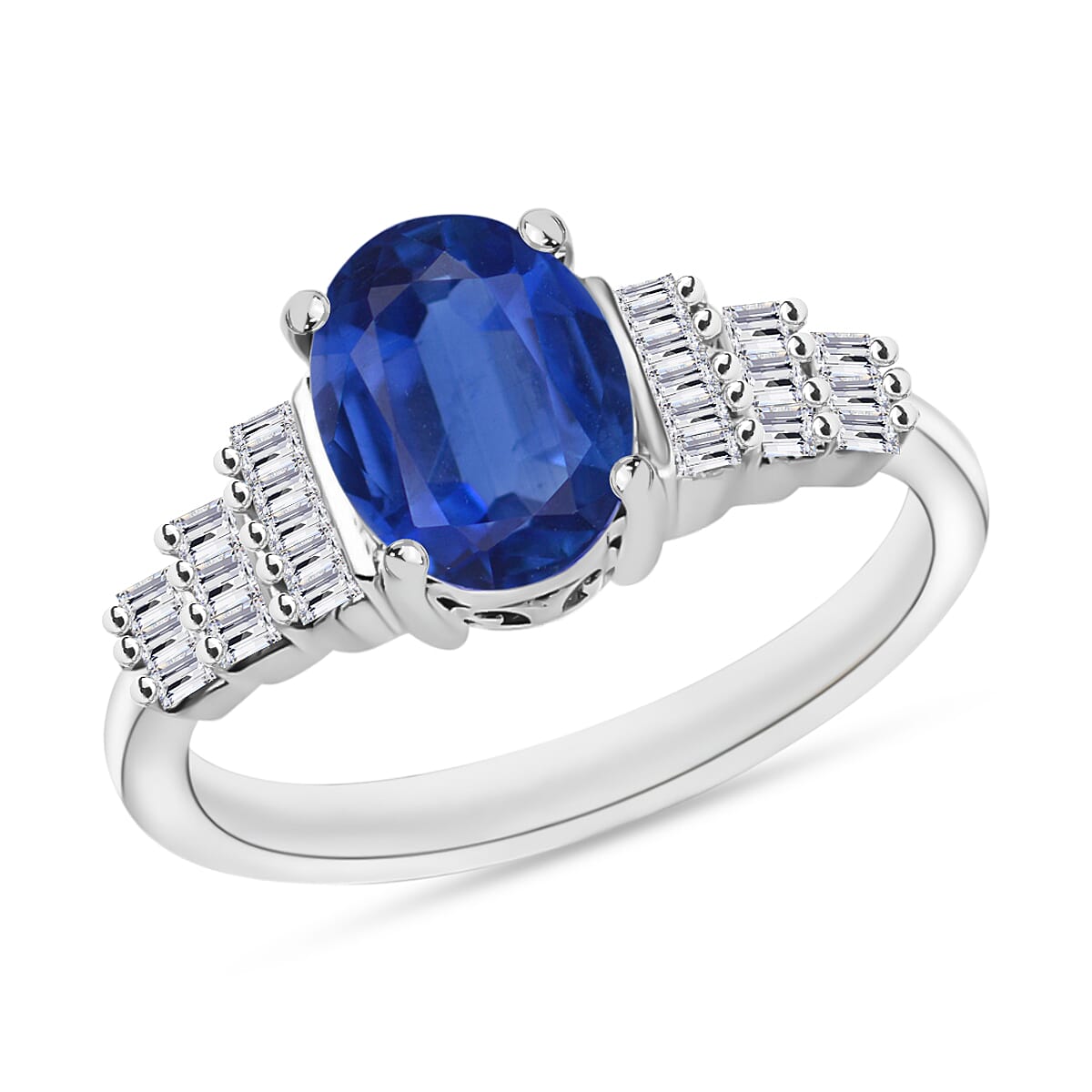 Luxoro Premium Kanchanaburi Blue Sapphire and G-H SI Diamond 1.53 ctw Ring in 14K White Gold (Del. in 10-12 Days)