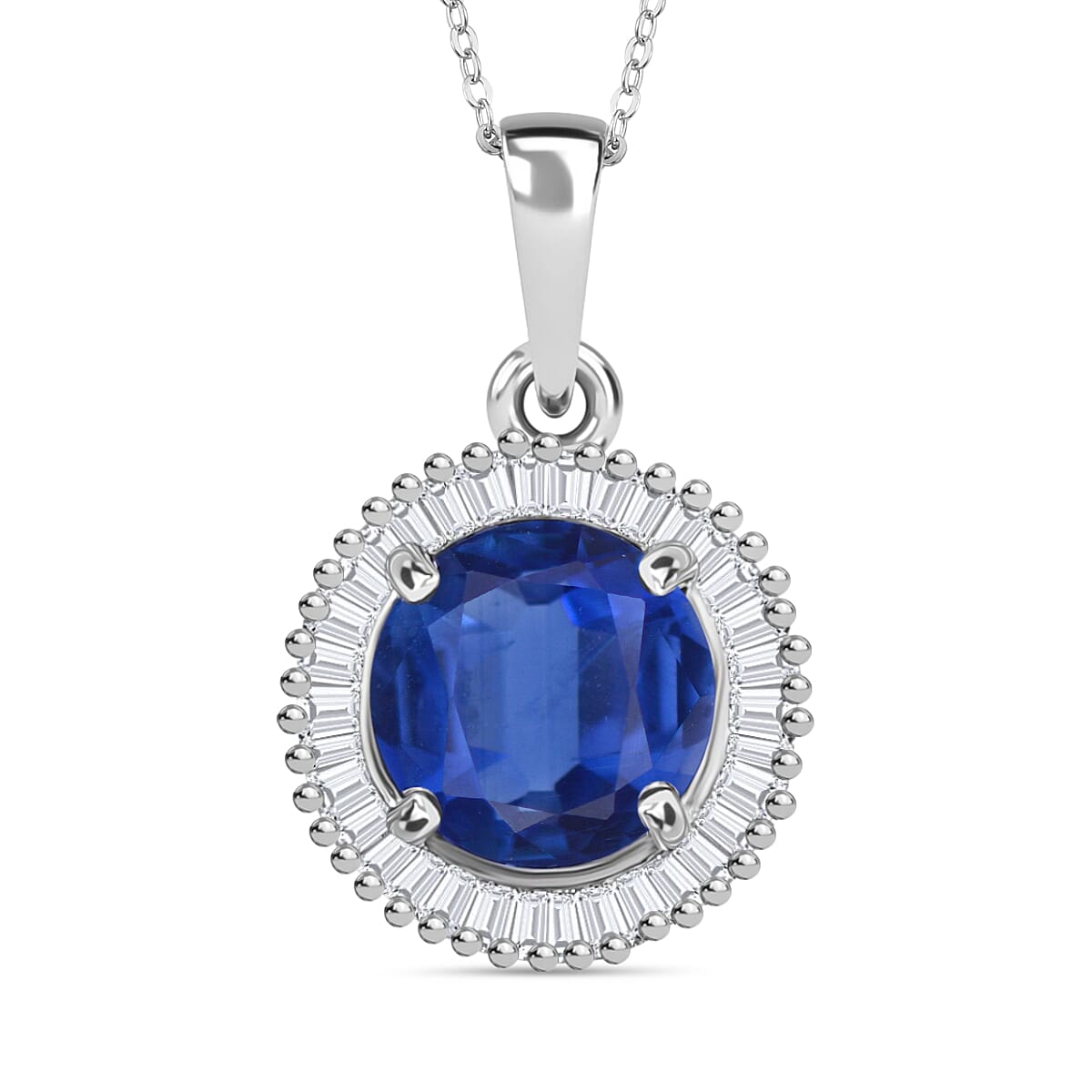 Luxoro Premium Kanchanaburi Blue Sapphire and G-H I2 Diamond 1.76 ctw Pendant Necklace 20 Inches in 14K White Gold (Del. in 10-12 Days)