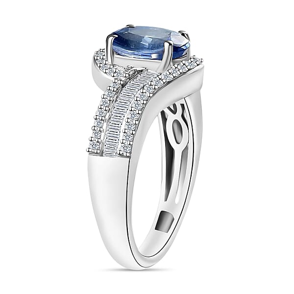 Luxoro Premium Kanchanaburi Blue Sapphire And G-H I1 Diamond 1.75 Ctw Ring In 14K White Gold 4.20 Grams (Del. In 10-12 Days)