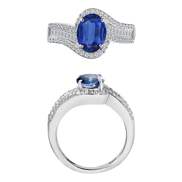 Luxoro Premium Kanchanaburi Blue Sapphire And G-H I1 Diamond 1.75 Ctw Ring In 14K White Gold 4.20 Grams (Del. In 10-12 Days)