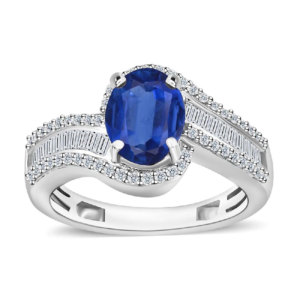 Luxoro Premium Kanchanaburi Blue Sapphire and G-H I1 Diamond 1.75 ctw Ring in 14K White Gold 4.20 Grams (Del. in 10-12 Days)