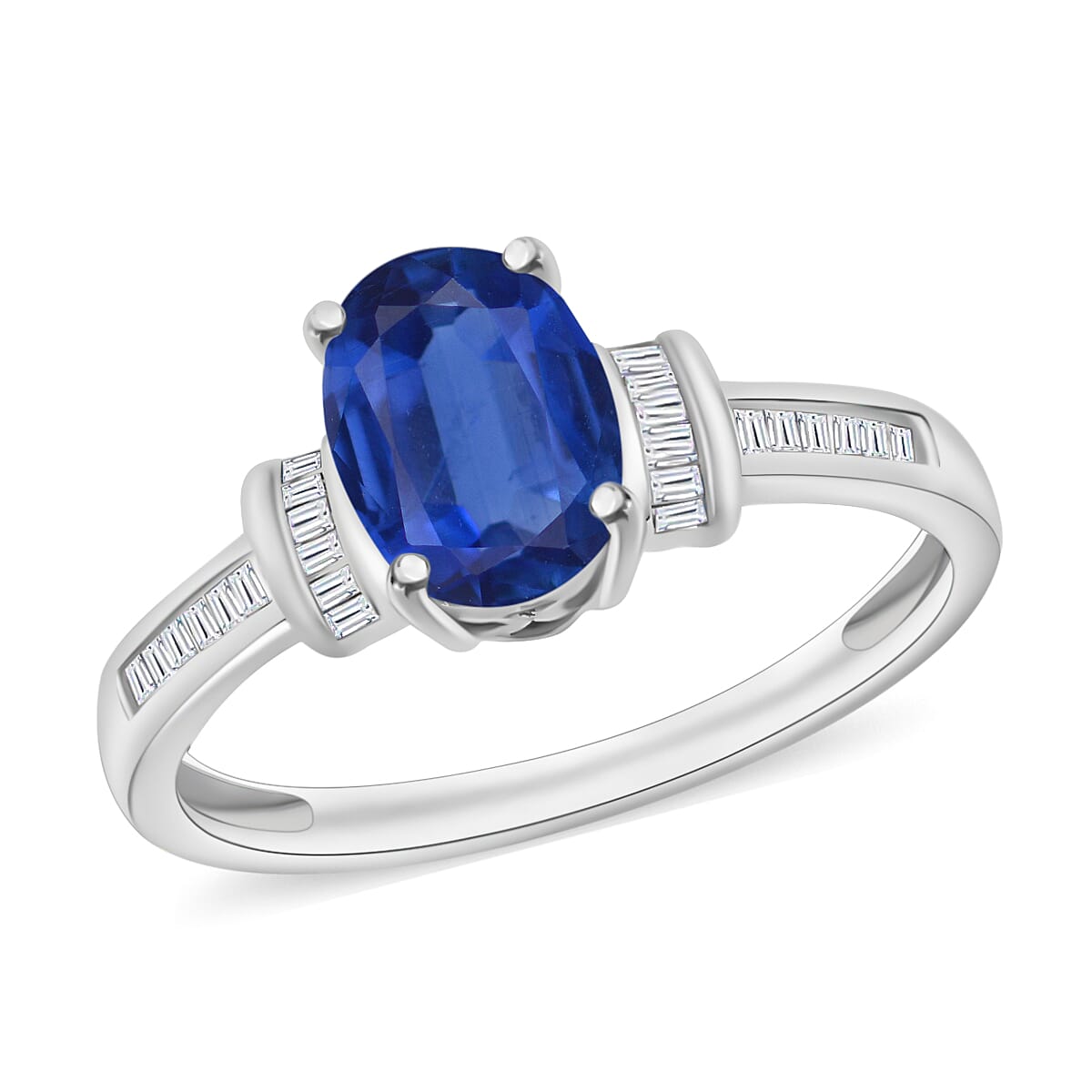 Luxoro Premium Kanchanaburi Blue Sapphire and G-H I1 Diamond 1.50 ctw Ring in 14K White Gold (Del. in 10-12 Days)