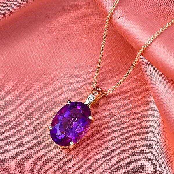 Luxoro Premium Lusaka Amethyst And Diamond 6.00 Ctw Pendant Necklace In 10K Yellow Gold 20 Inches