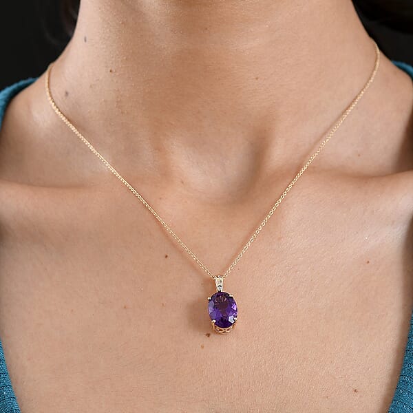 Luxoro Premium Lusaka Amethyst And Diamond 6.00 Ctw Pendant Necklace In 10K Yellow Gold 20 Inches