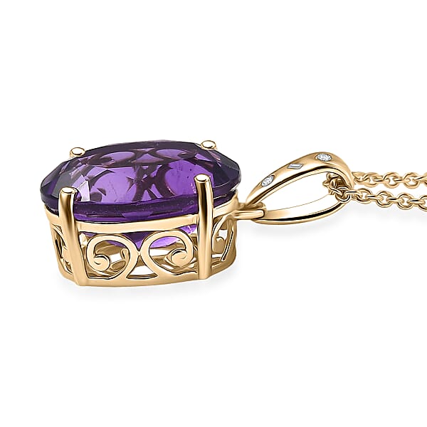 Luxoro Premium Lusaka Amethyst And Diamond 6.00 Ctw Pendant Necklace In 10K Yellow Gold 20 Inches