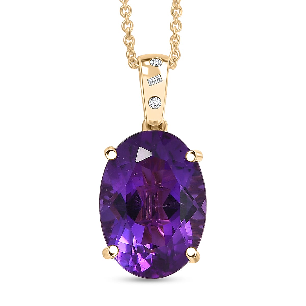 Luxoro Premium Lusaka Amethyst and Diamond 6.00 ctw Pendant Necklace in 10K Yellow Gold 20 Inches