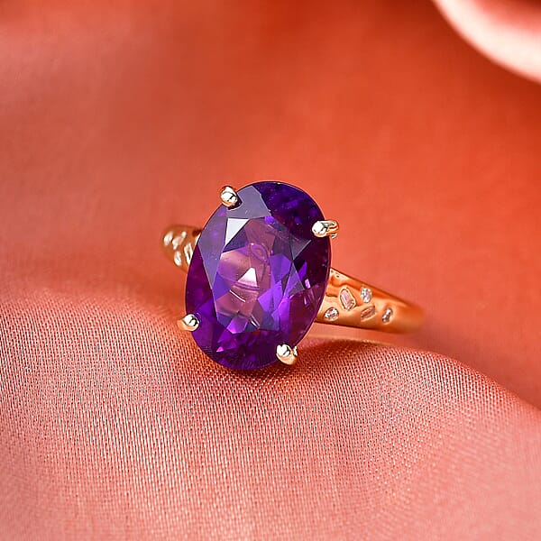 Luxoro Premium Lusaka Amethyst And Diamond I2 5.70 Ctw Ring In 10K Yellow Gold