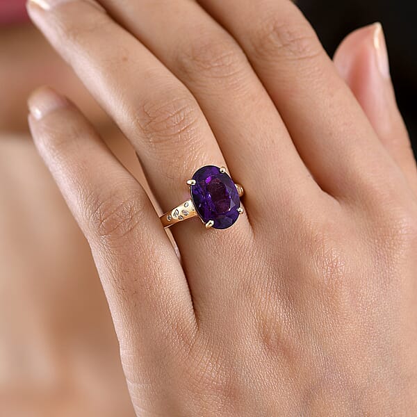 Luxoro Premium Lusaka Amethyst And Diamond I2 5.70 Ctw Ring In 10K Yellow Gold