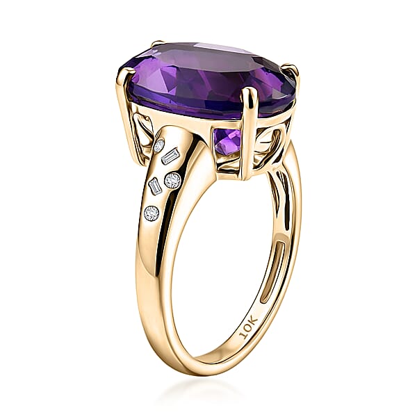 Luxoro Premium Lusaka Amethyst And Diamond I2 5.70 Ctw Ring In 10K Yellow Gold