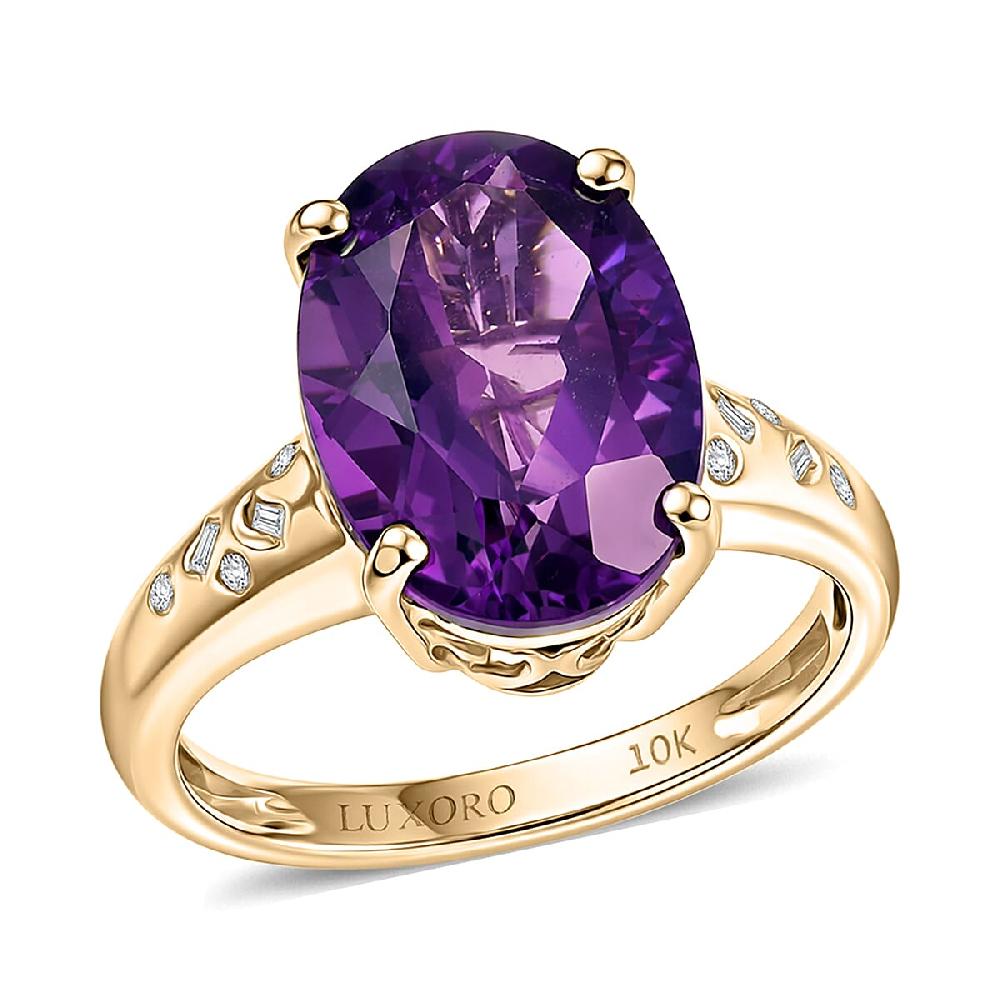 Luxoro Premium Lusaka Amethyst and Diamond I2 5.70 ctw Ring in 10K Yellow Gold