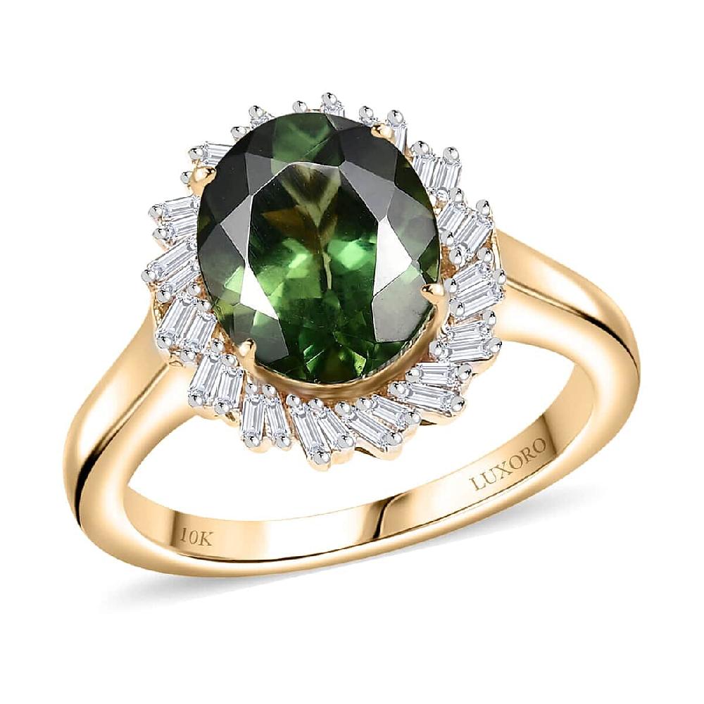 Luxoro Premium Madagascar Green Apatite and G-H I2 Diamond 3.15 ctw Verdant Blossom Ring in 10K Yellow Gold 4.30 Grams
