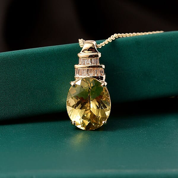 Luxoro Premium Madagascar Yellow Apatite And Diamond G-H I2 5.50 Ctw Pendant Necklace In 10K Yellow Gold 20 Inches