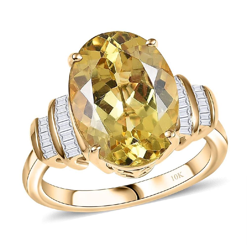 Luxoro Premium Madagascar Yellow Apatite and Diamond G-H I2 6.90 ctw Ring in 10K Yellow Gold