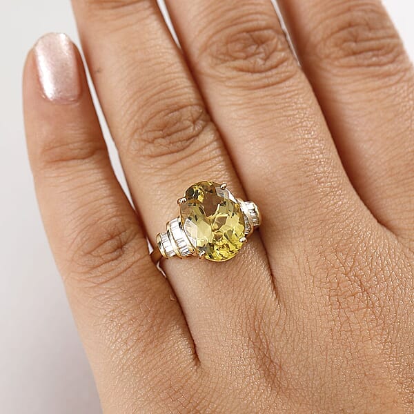 Luxoro Premium Madagascar Yellow Apatite And Diamond G-H I2 6.90 Ctw Ring In 10K Yellow Gold