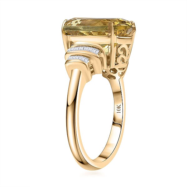 Luxoro Premium Madagascar Yellow Apatite And Diamond G-H I2 6.90 Ctw Ring In 10K Yellow Gold