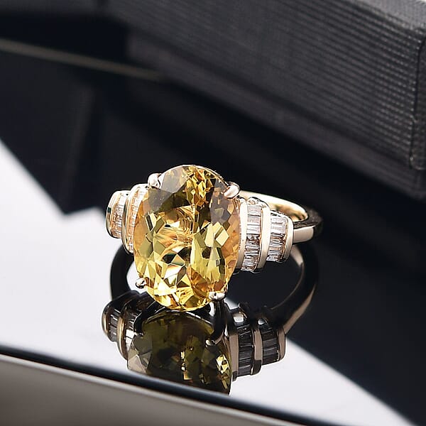 Luxoro Premium Madagascar Yellow Apatite And Diamond G-H I2 6.90 Ctw Ring In 10K Yellow Gold