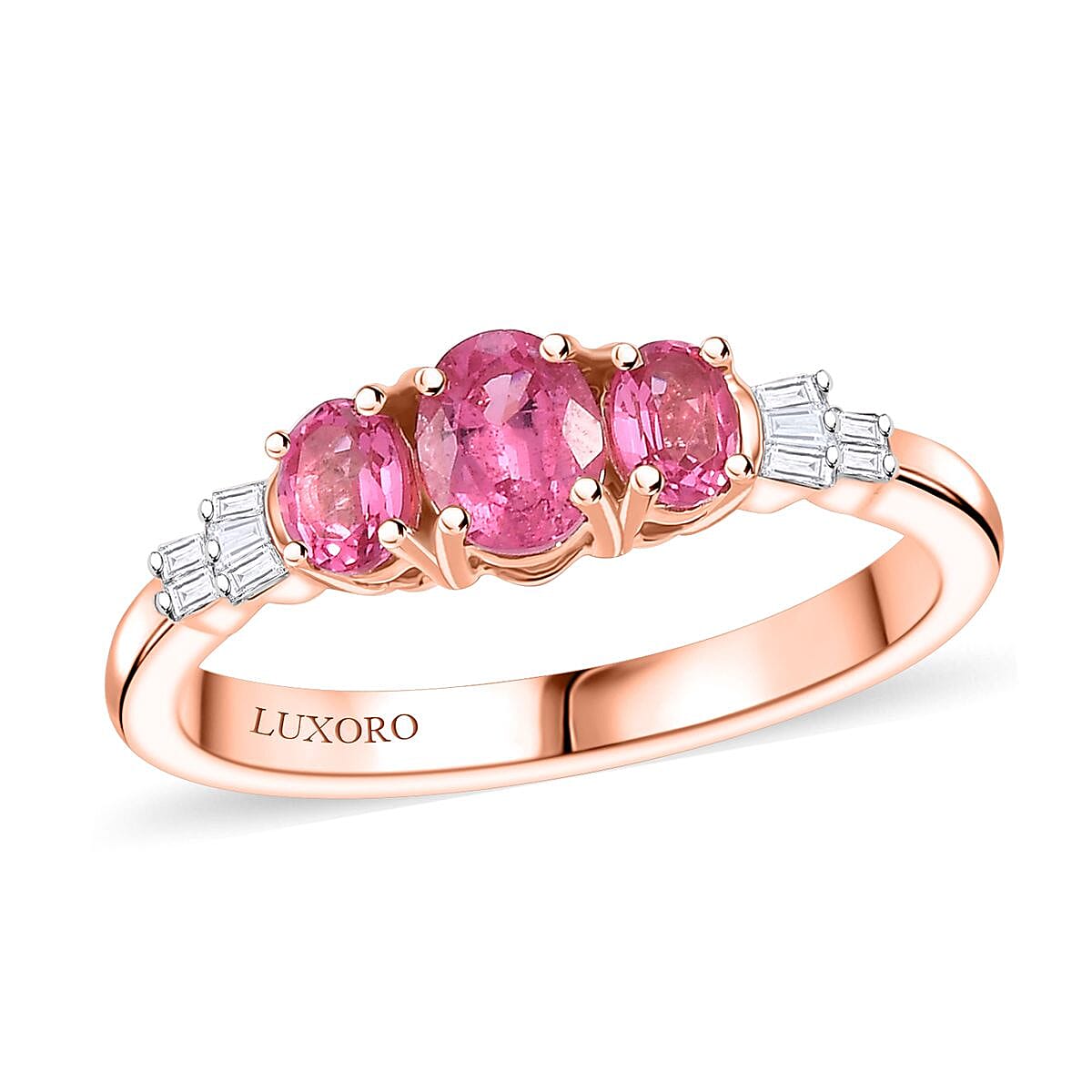 Luxoro Premium Mahenge Spinel and G-H I2 Diamond 0.90 ctw Ballerina Ring in 10K Rose Gold (Del. In 10-12 Days)
