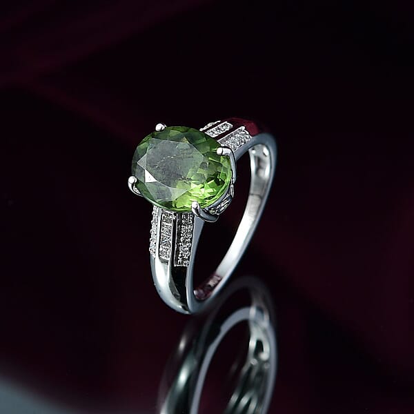 Luxoro Premium Malagasy Pine Apatite And I2 Diamond 3.75 Ctw Whispers Of Majesty Ring In 10K White Gold