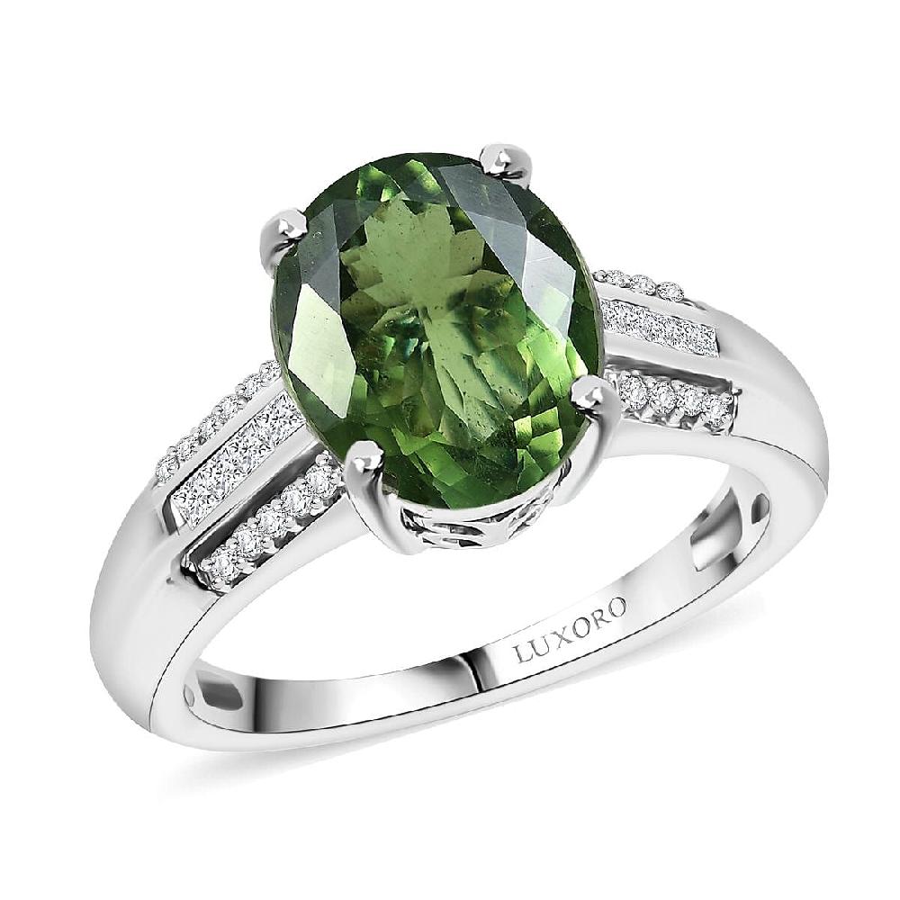 Luxoro Premium Malagasy Pine Apatite and I2 Diamond 3.75 ctw Whispers of Majesty Ring in 10K White Gold