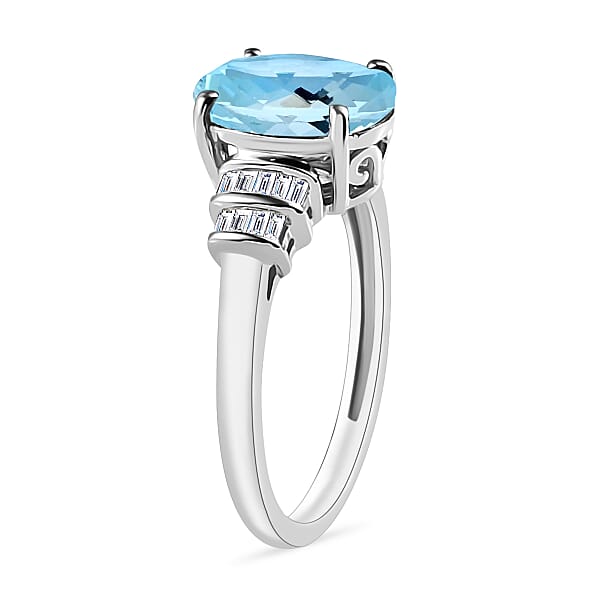 Luxoro Premium Mangoro Aquamarine And G-H I1 Diamond 2.50 Ctw Ring In 14K White Gold (Del. In 10-12 Days)