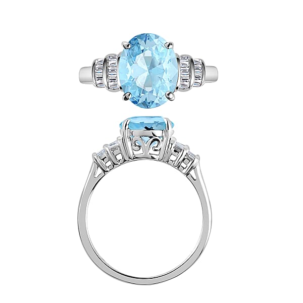Luxoro Premium Mangoro Aquamarine And G-H I1 Diamond 2.50 Ctw Ring In 14K White Gold (Del. In 10-12 Days)