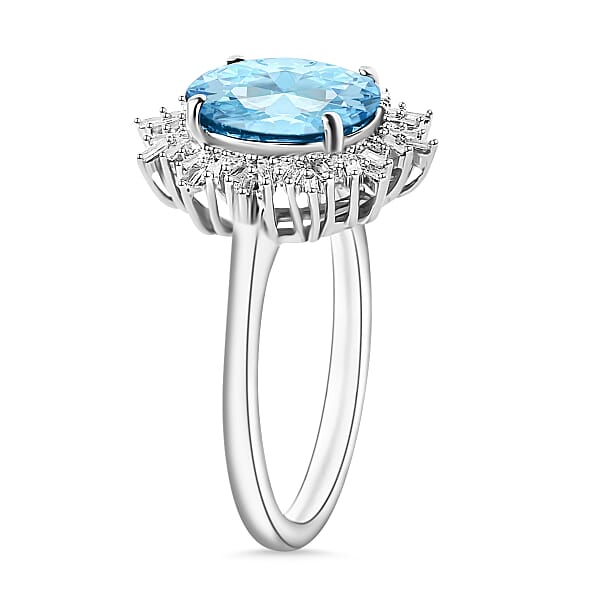Luxoro Premium Mangoro Aquamarine And G-H I1 Diamond 5.30 Ctw Ring In 14K White Gold 4.30 Grams (Del. In 10-12 Days)