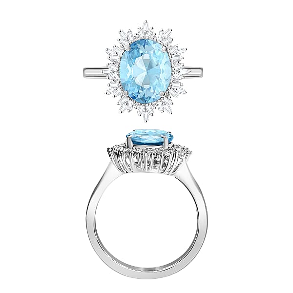 Luxoro Premium Mangoro Aquamarine And G-H I1 Diamond 5.30 Ctw Ring In 14K White Gold 4.30 Grams (Del. In 10-12 Days)