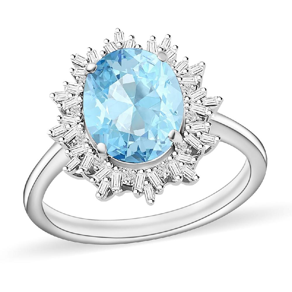 Luxoro Premium Mangoro Aquamarine and G-H I1 Diamond 5.30 ctw Ring in 14K White Gold 4.30 Grams (Del. in 10-12 Days)