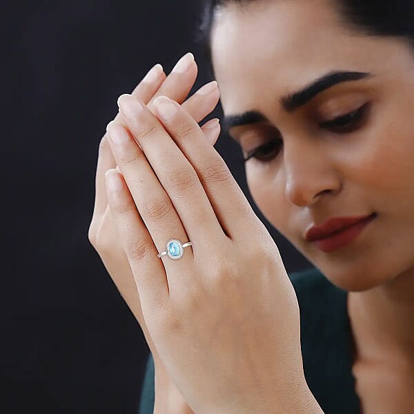 Luxoro Premium Mangoro Aquamarine And G-H I1 Diamond 1.00 Ctw Ring In 14K White Gold (Del. In 10-12 Days)
