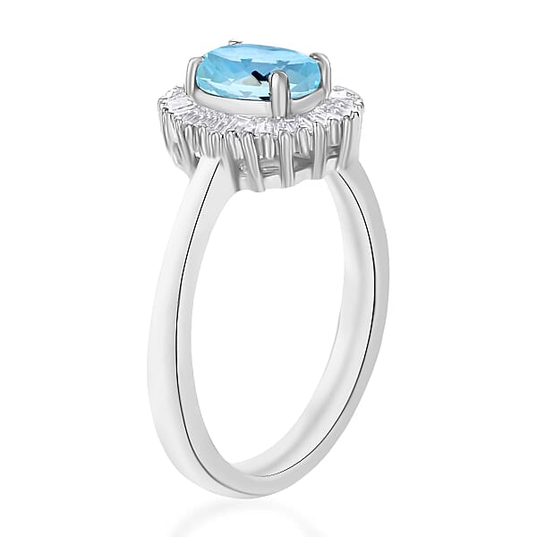 Luxoro Premium Mangoro Aquamarine And G-H I1 Diamond 1.00 Ctw Ring In 14K White Gold (Del. In 10-12 Days)