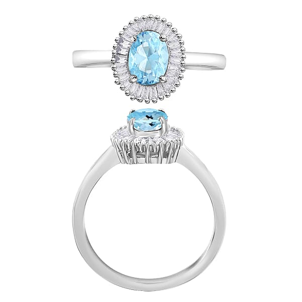 Luxoro Premium Mangoro Aquamarine And G-H I1 Diamond 1.00 Ctw Ring In 14K White Gold (Del. In 10-12 Days)