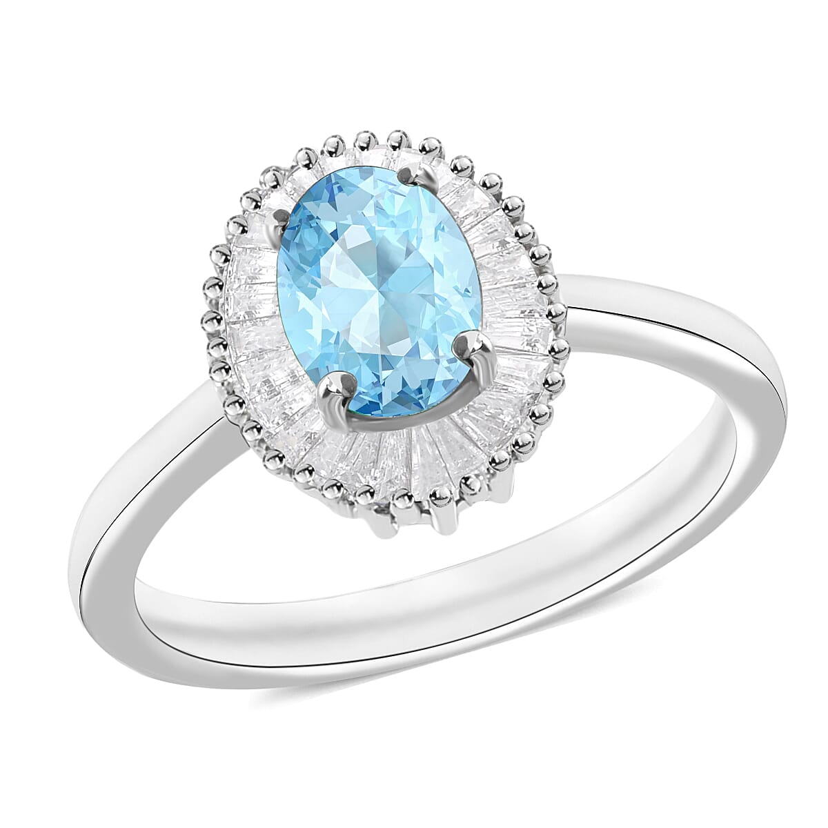 Luxoro Premium Mangoro Aquamarine and G-H I1 Diamond 1.00 ctw Ring in 14K White Gold (Del. in 10-12 Days)