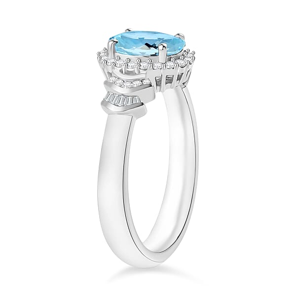 Luxoro Premium Mangoro Aquamarine And G-H I1 Diamond 1.56 Ctw Ring In 14K White Gold 1 (Del. In 10-12 Days)