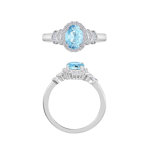 Luxoro Premium Mangoro Aquamarine And G-H I1 Diamond 1.56 Ctw Ring In 14K White Gold 1 (Del. In 10-12 Days)