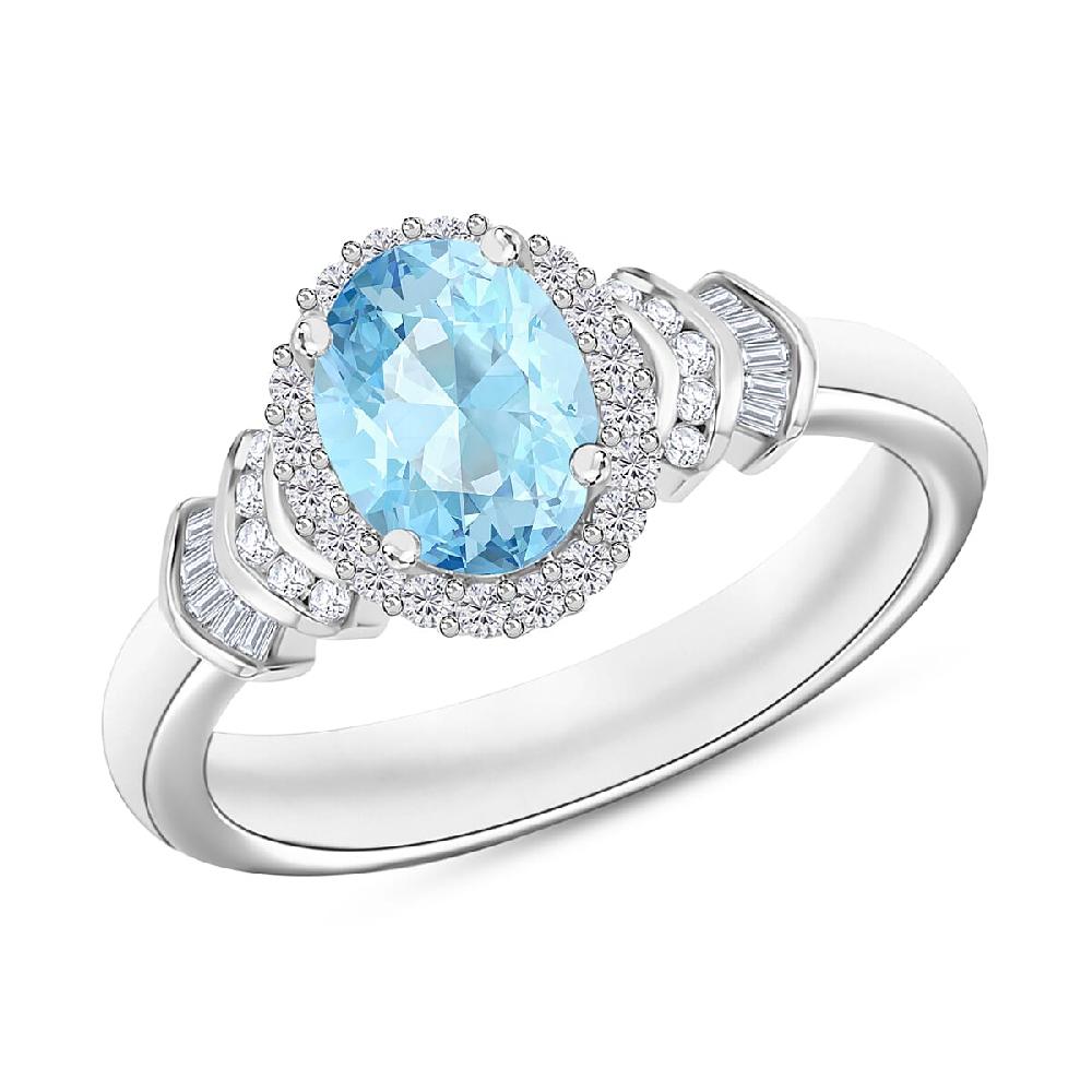 Luxoro Premium Mangoro Aquamarine and G-H I1 Diamond 1.56 ctw Ring in 14K White Gold 1 (Del. in 10-12 Days)