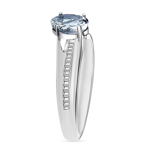 Luxoro Premium Mangoro Aquamarine And G-H I1 Diamond 1.05 Ctw Ring In 14K White Gold 1 (Del. In 10-12 Days)