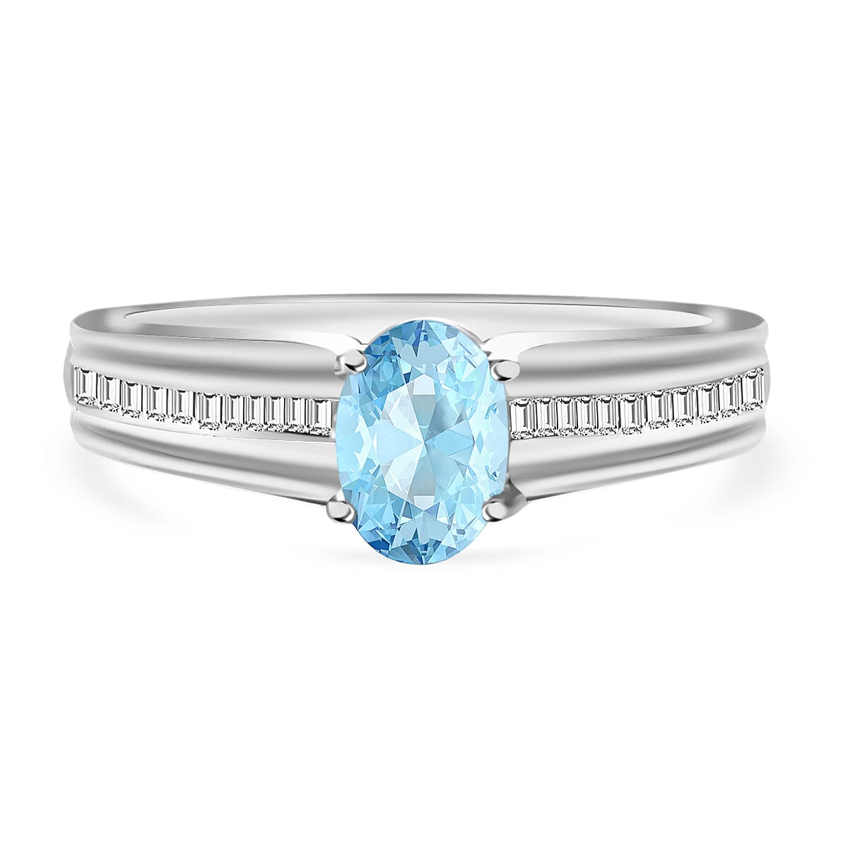 Luxoro Premium Mangoro Aquamarine and G-H I1 Diamond 1.05 ctw Ring in 14K White Gold 1 (Del. in 10-12 Days)