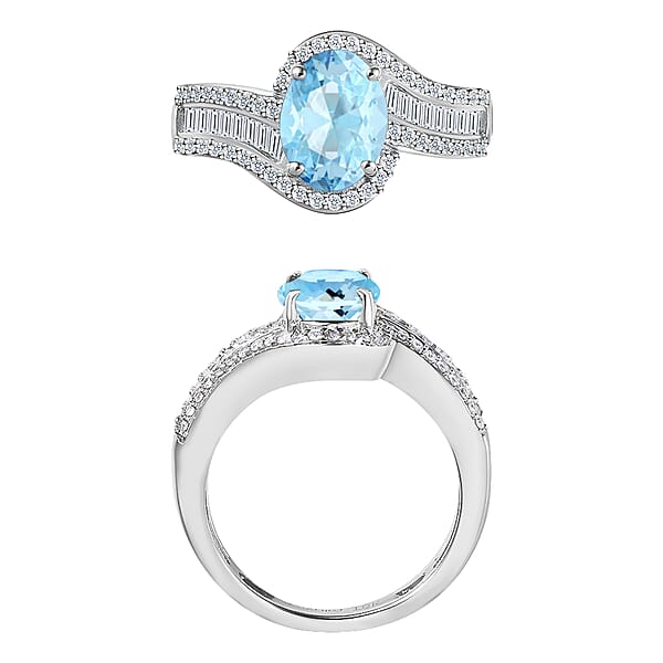 Luxoro Premium Mangoro Aquamarine And G-H I1 Diamond 1.65 Ctw Ring In 14K White Gold 4.20 Grams (Del. In 10-12 Days)