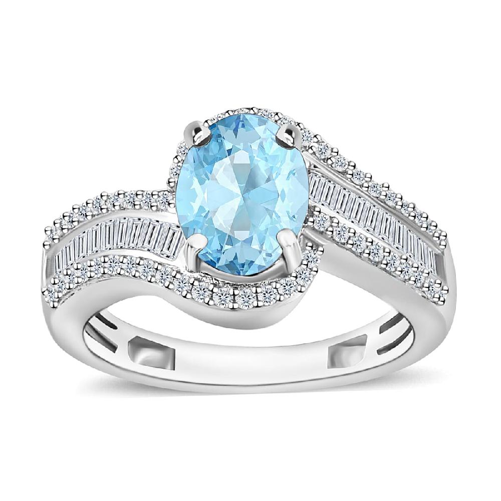 Luxoro Premium Mangoro Aquamarine and G-H I1 Diamond 1.65 ctw Ring in 14K White Gold 4.20 Grams (Del. in 10-12 Days)