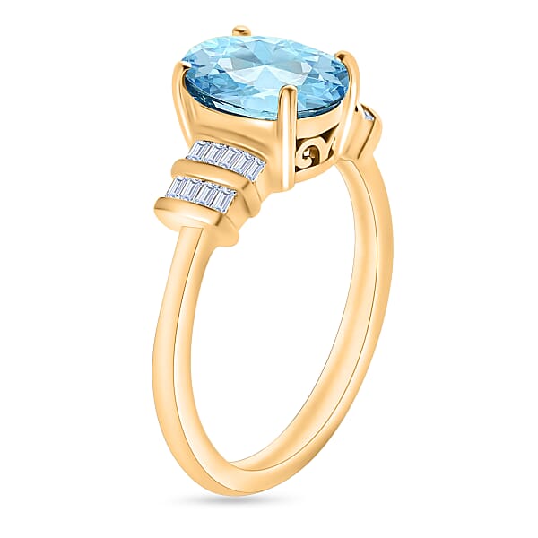 Luxoro Premium Mangoro Aquamarine And G-H I1 Diamond 1.80 Ctw Ring In 14K Yellow Gold (Del. In 10-12 Days)