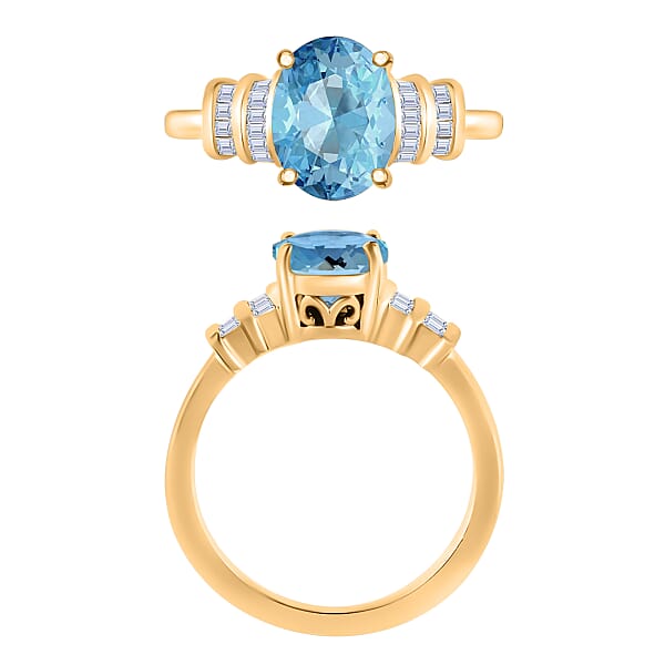 Luxoro Premium Mangoro Aquamarine And G-H I1 Diamond 1.80 Ctw Ring In 14K Yellow Gold (Del. In 10-12 Days)