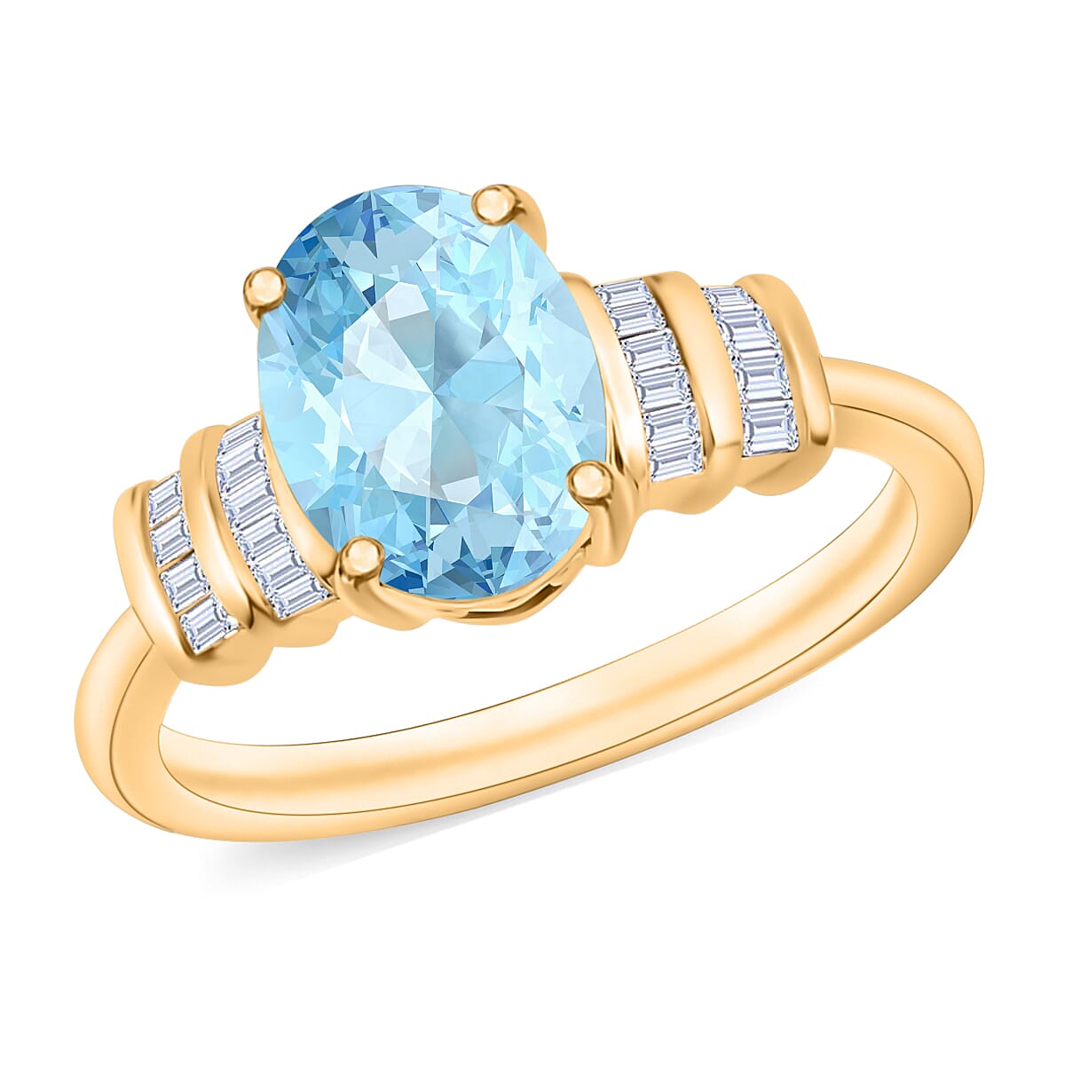 Luxoro Premium Mangoro Aquamarine and G-H I1 Diamond 1.80 ctw Ring in 14K Yellow Gold (Del. in 10-12 Days)