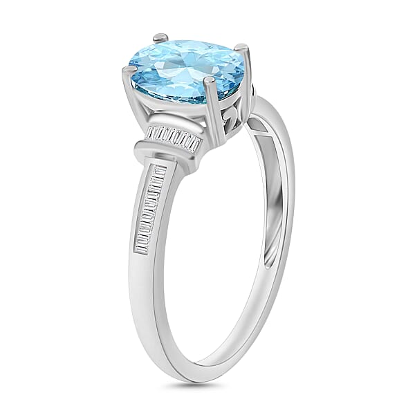 Luxoro Premium Mangoro Aquamarine And G-H I1 Diamond 1.40 Ctw Ring In 14K White Gold (Del. In 10-12 Days)