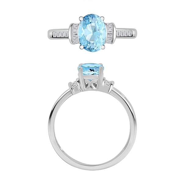 Luxoro Premium Mangoro Aquamarine And G-H I1 Diamond 1.40 Ctw Ring In 14K White Gold (Del. In 10-12 Days)