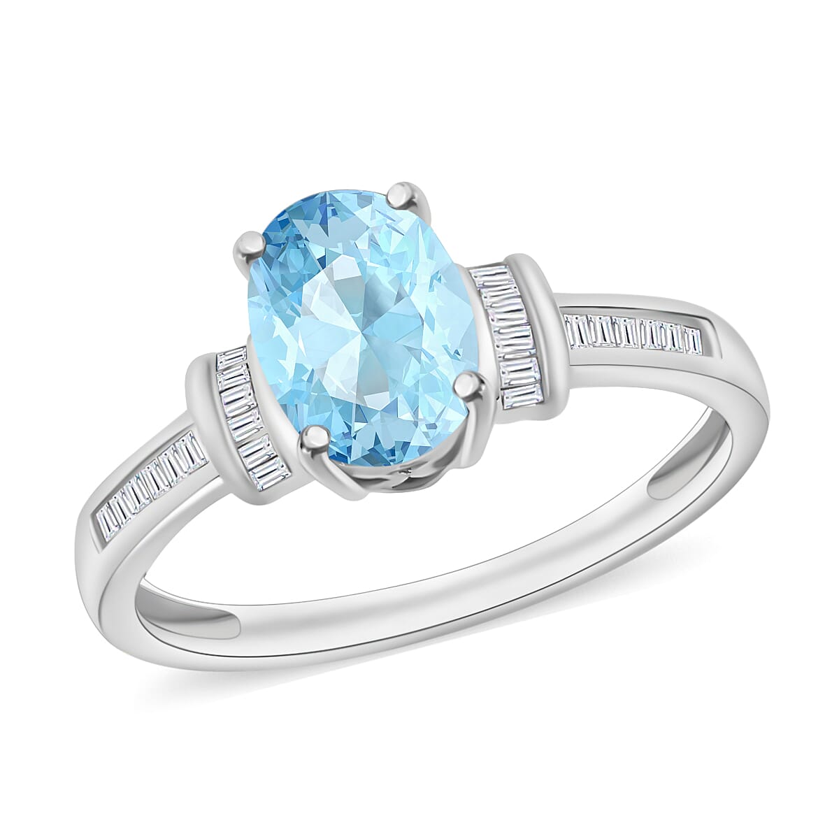 Luxoro Premium Mangoro Aquamarine and G-H I1 Diamond 1.40 ctw Ring in 14K White Gold (Del. in 10-12 Days)