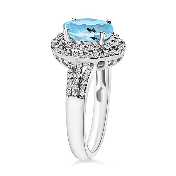Luxoro Premium Mangoro Aquamarine And G-H I1 Diamond 2.30 Ctw Ring In 14K White Gold (Del. In 10-12 Days)